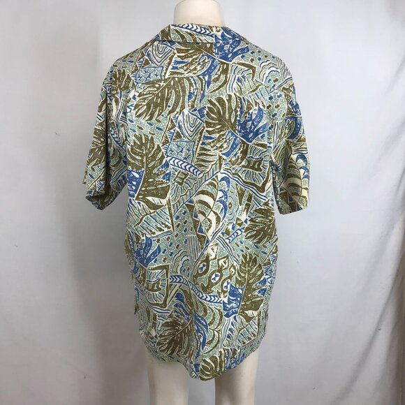 GO BAREFOOT - MEN'S XL - GREEN/BROWN SHORT SLEEVE BUTTON COLLARED HAWAIIAN SHIRT - Picture 5 of 7